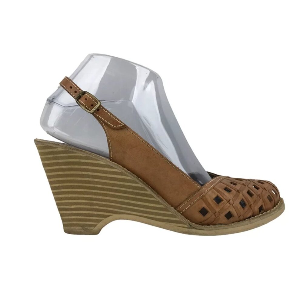 QualiCraft Womens Brown Casualets Buckle Strap Wedge‎ Slingback Sandals Size 9 B